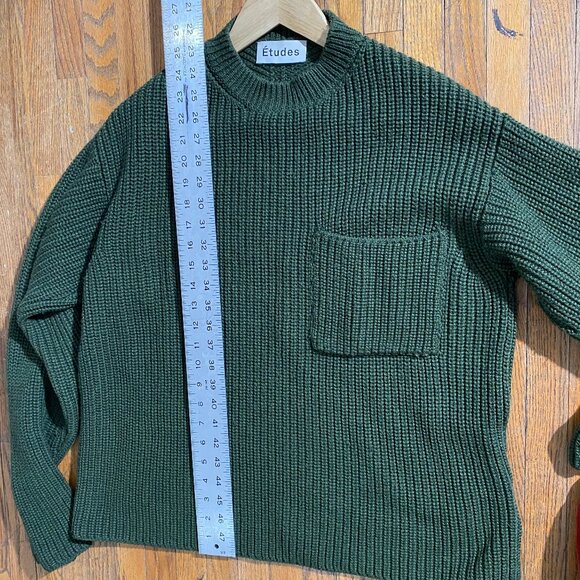 Etudes Studio Wool Blend Ribbed Crew Neck Knit Sweater- green - Picture 5 of 8